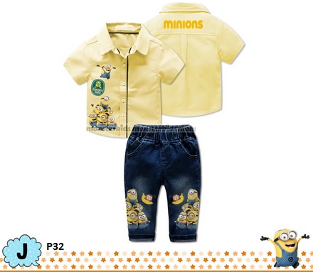 kemeja kuning celana jeans minion